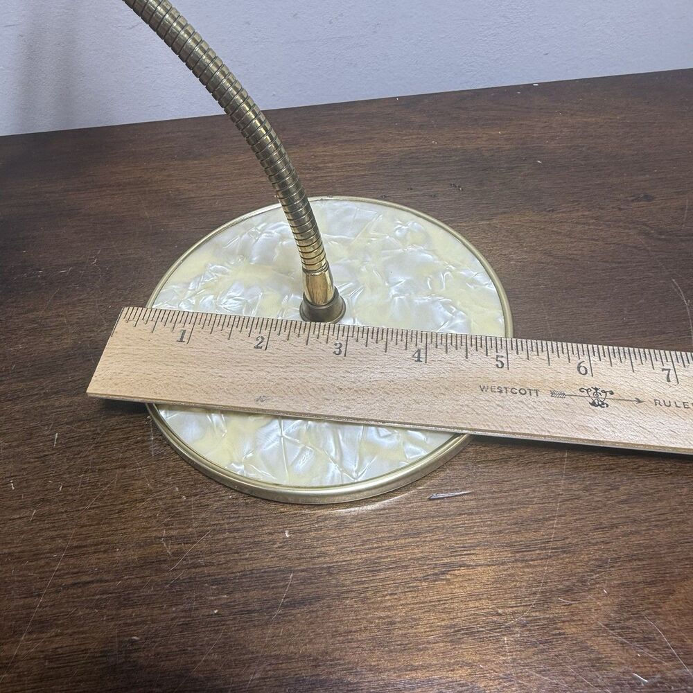 Vintage Brass Gooseneck Double Vanity Mirror Pearlescent Base Hollywood Regency - Picture 8 of 11